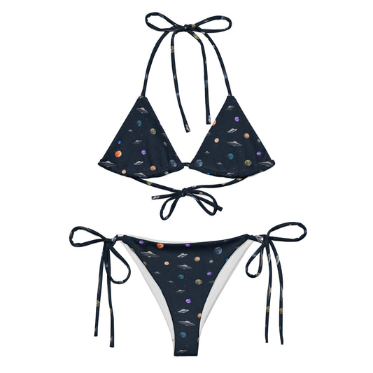 Bikini with pattern of UFOs and planets in space.