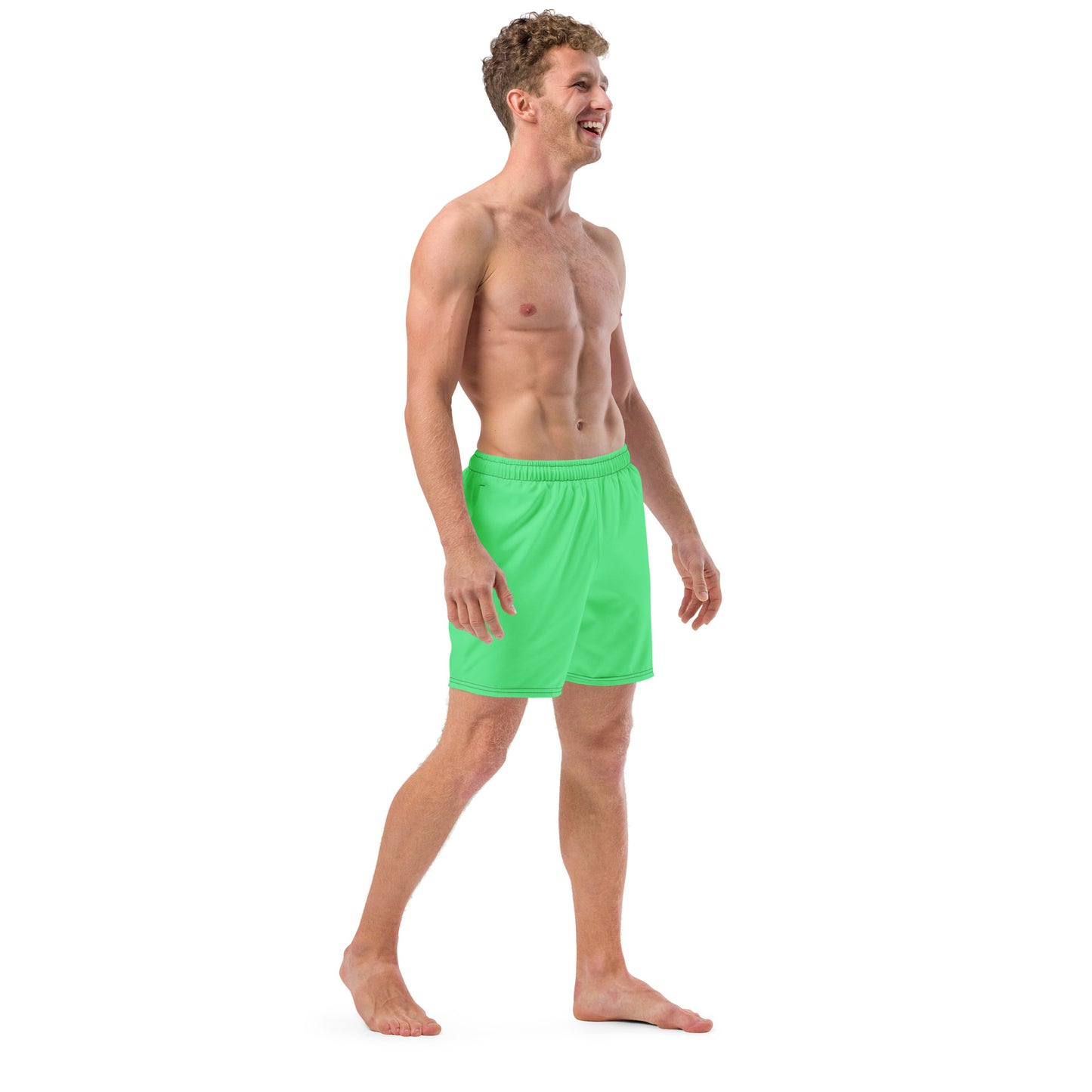 Man wearing mint-green swim trunks.