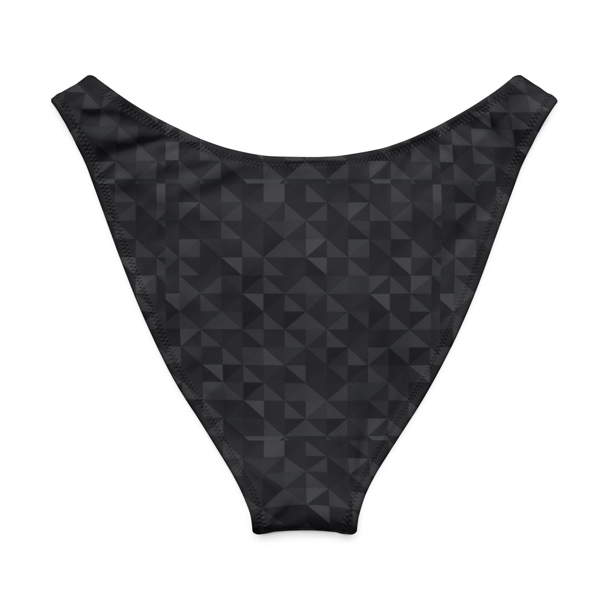 Back of bikini bottom with dark-gray mosaic pattern.