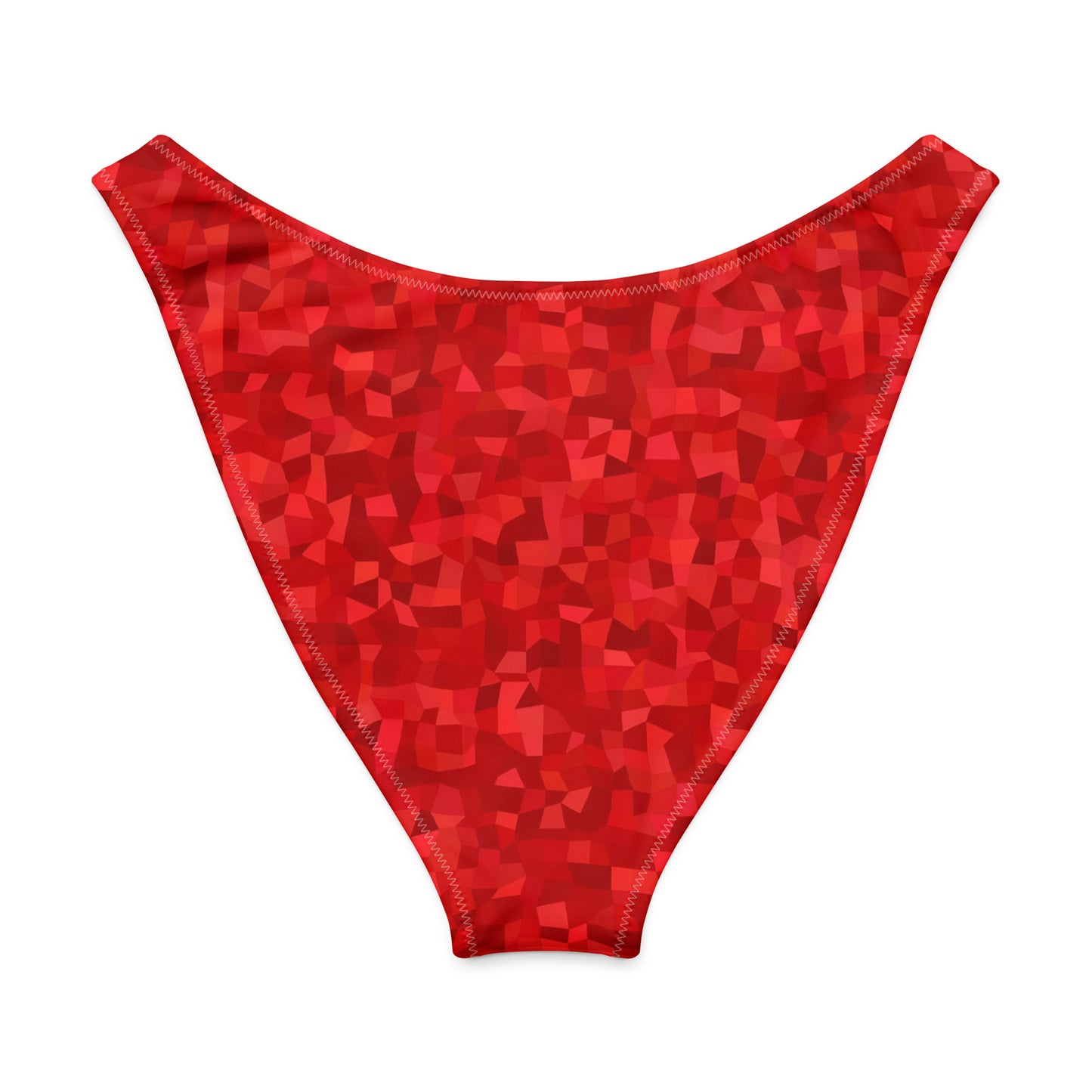 Back of bikini bottom with red geometric pattern.