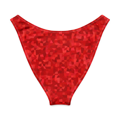 Back of bikini bottom with red geometric pattern.