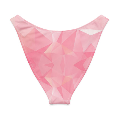 Back of bikini bottom with pink geometric pattern.