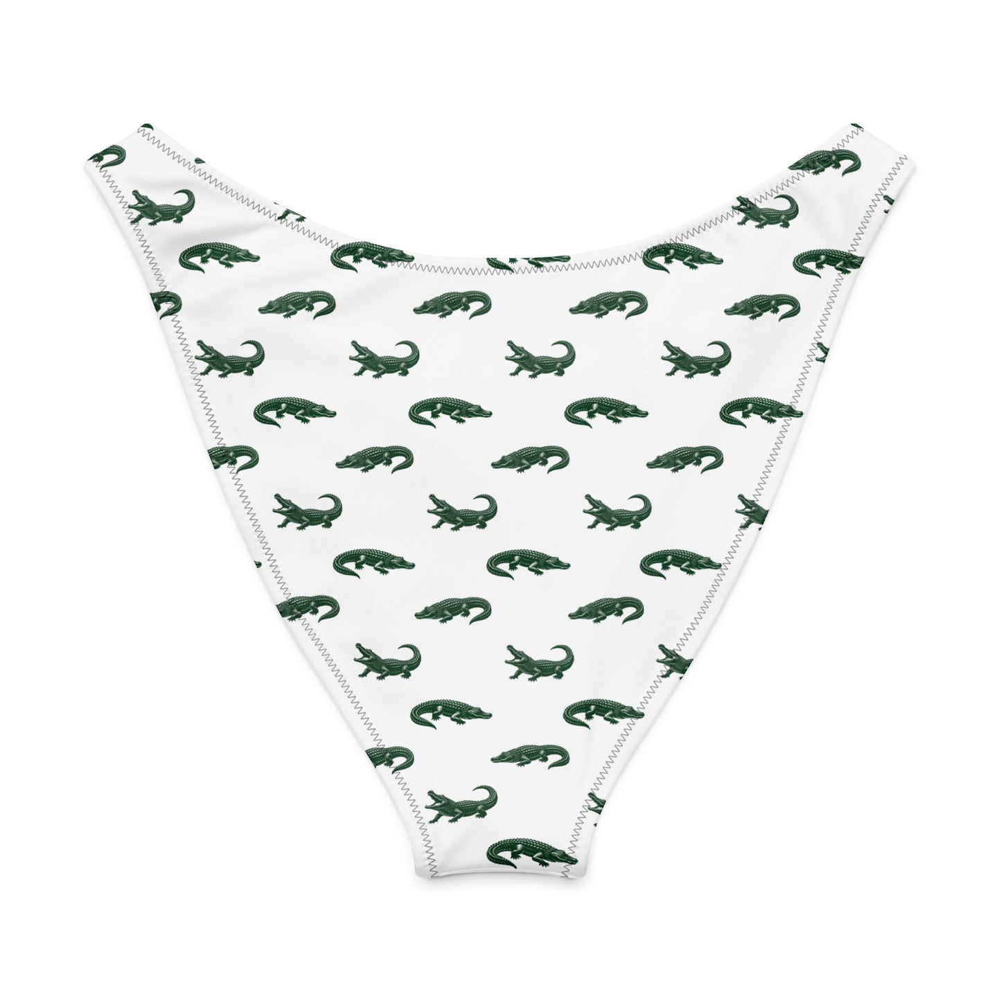 Bikini bottom with pattern of green alligators.