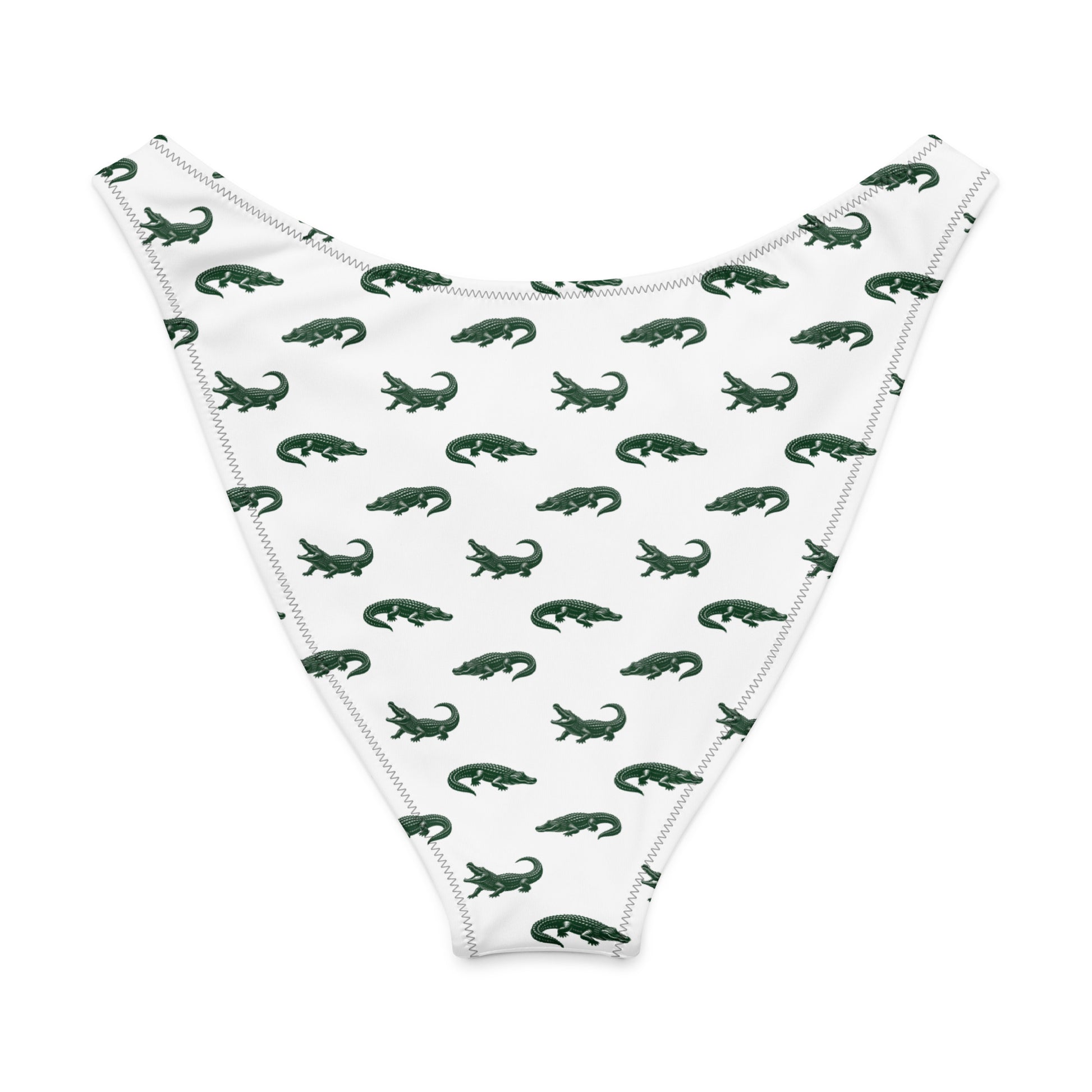 Bikini bottom with pattern of green alligators.
