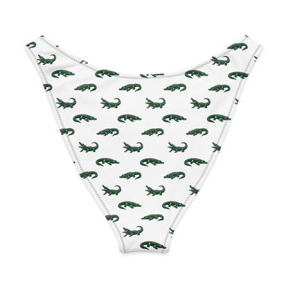 Bikini bottom with pattern of green alligators.