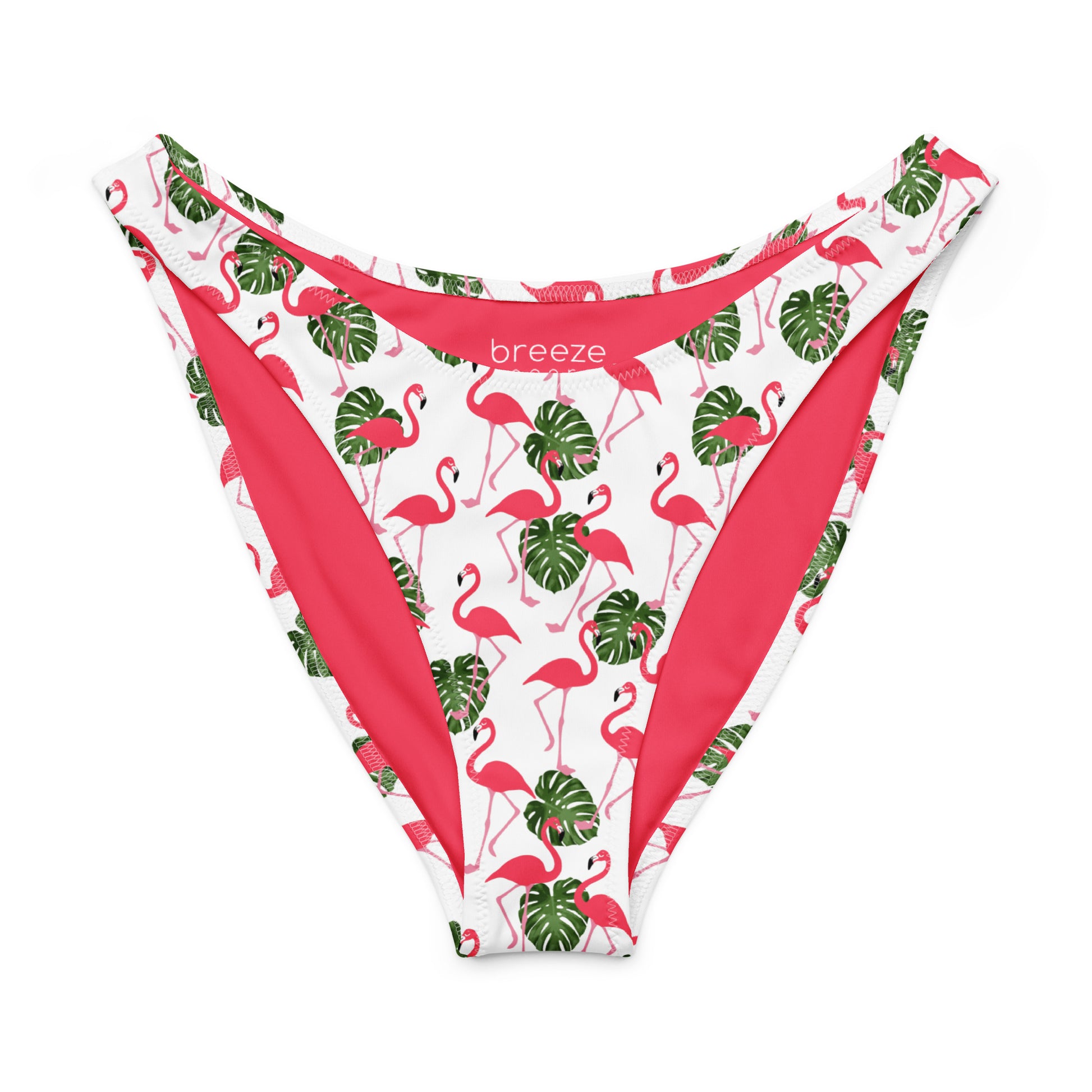White bikini bottom with all-over flamingos design.