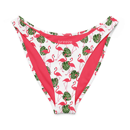 White bikini bottom with all-over flamingos design.