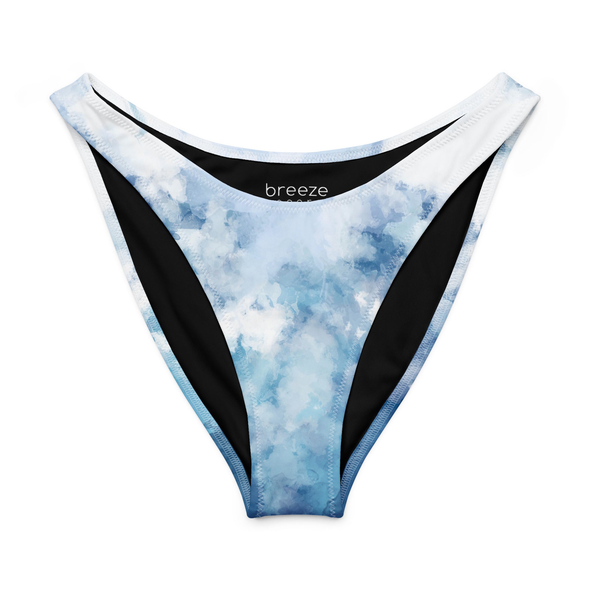 Bikini bottom with a blue-white, watercolor-like design.