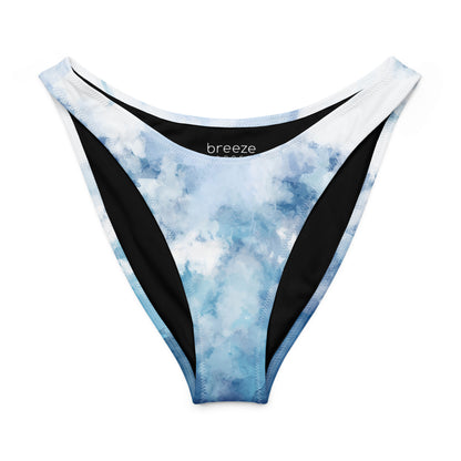 Bikini bottom with a blue-white, watercolor-like design.