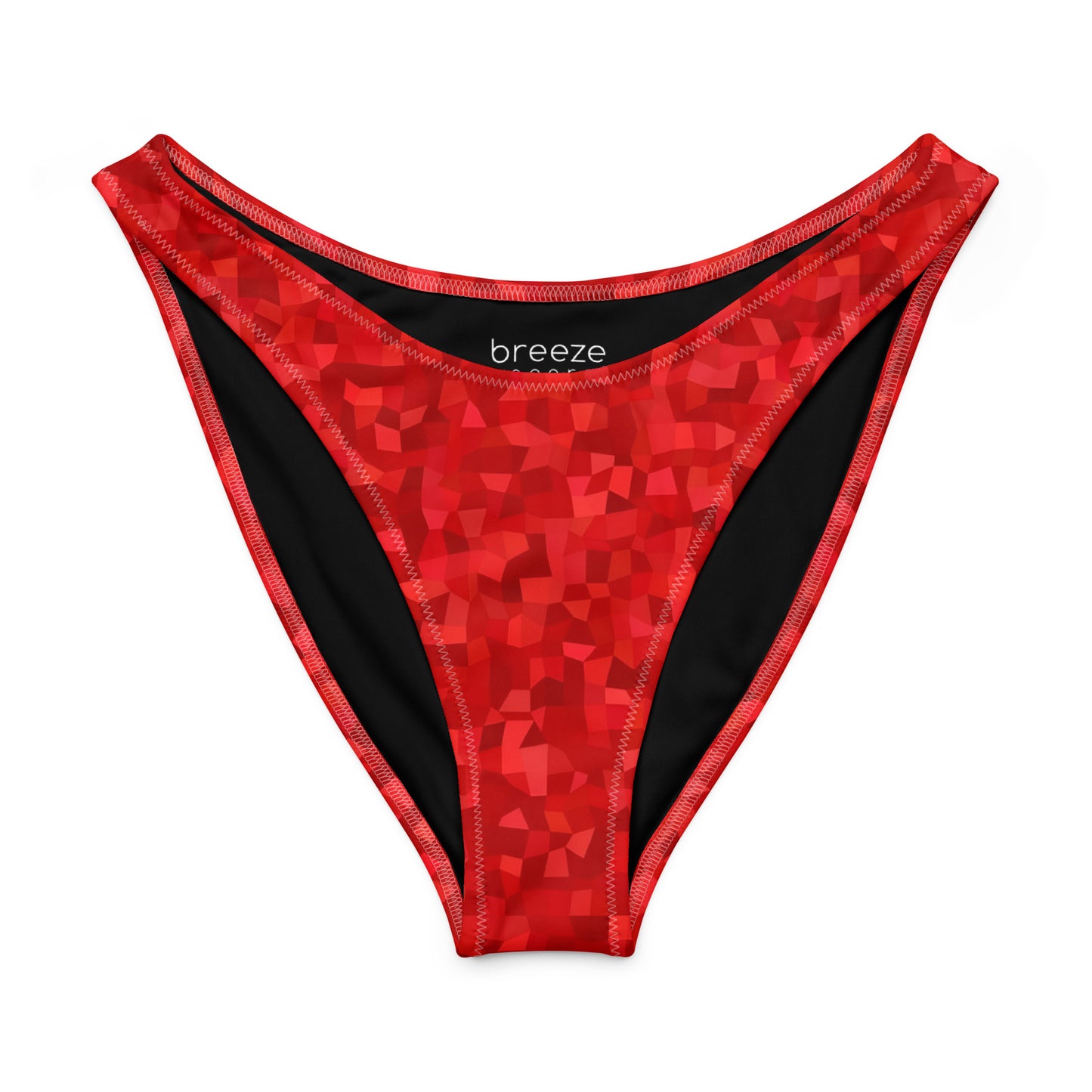 Bikini bottom with red geometric pattern.