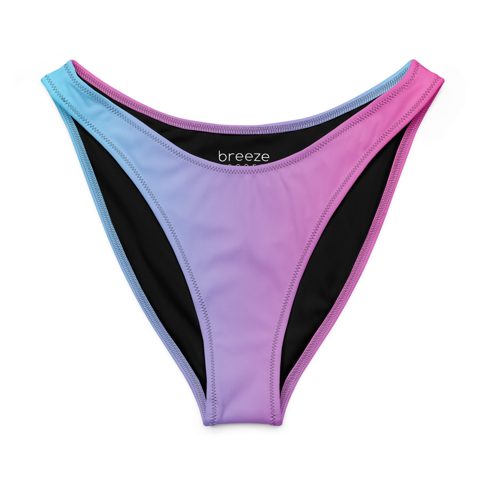 Bikini bottom with a blue-to-pink color pattern.