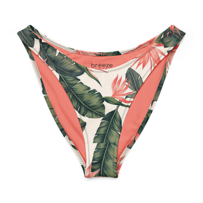 Bikini bottom with tropical floral pattern.