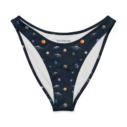 Bikini bottom with pattern of UFOs and planets in space.