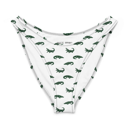 Bikini bottom with pattern of green alligators.