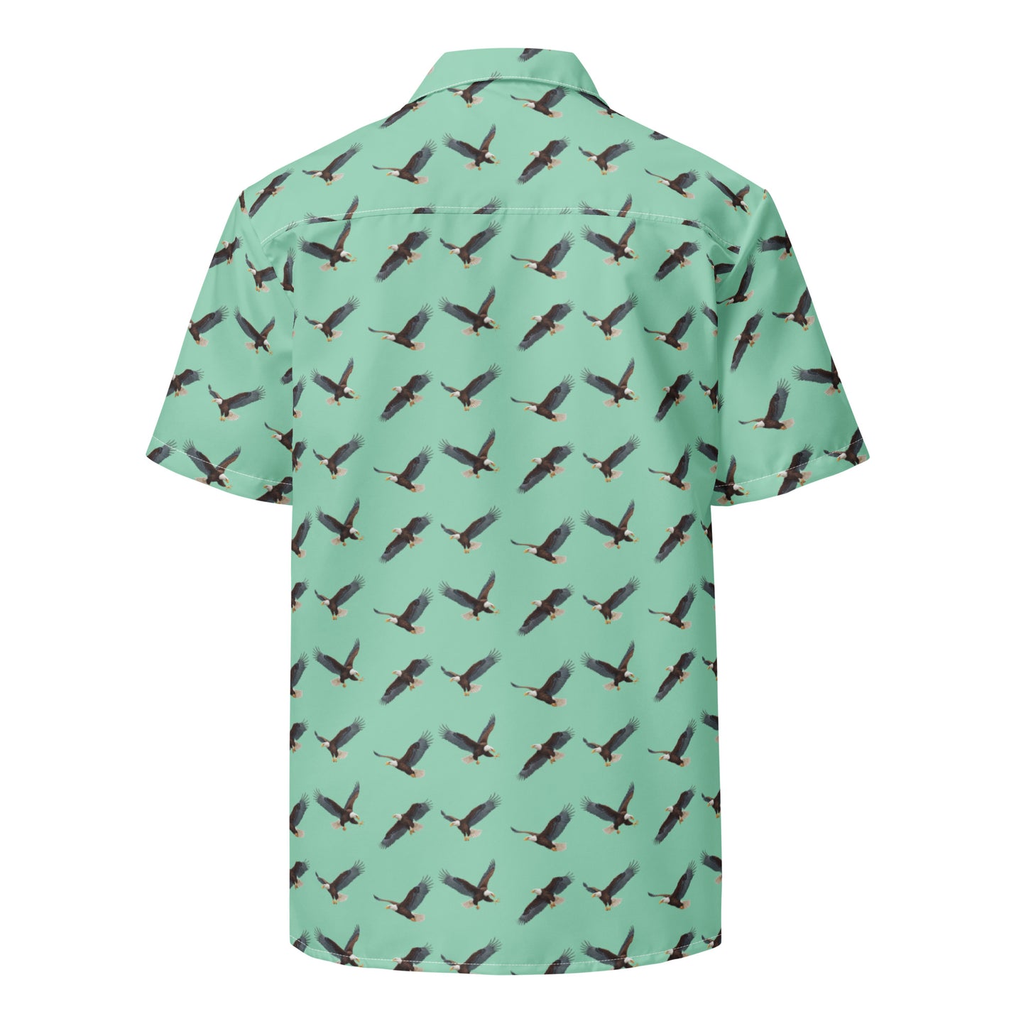 Green button-down shirt with pattern of bald eagles.