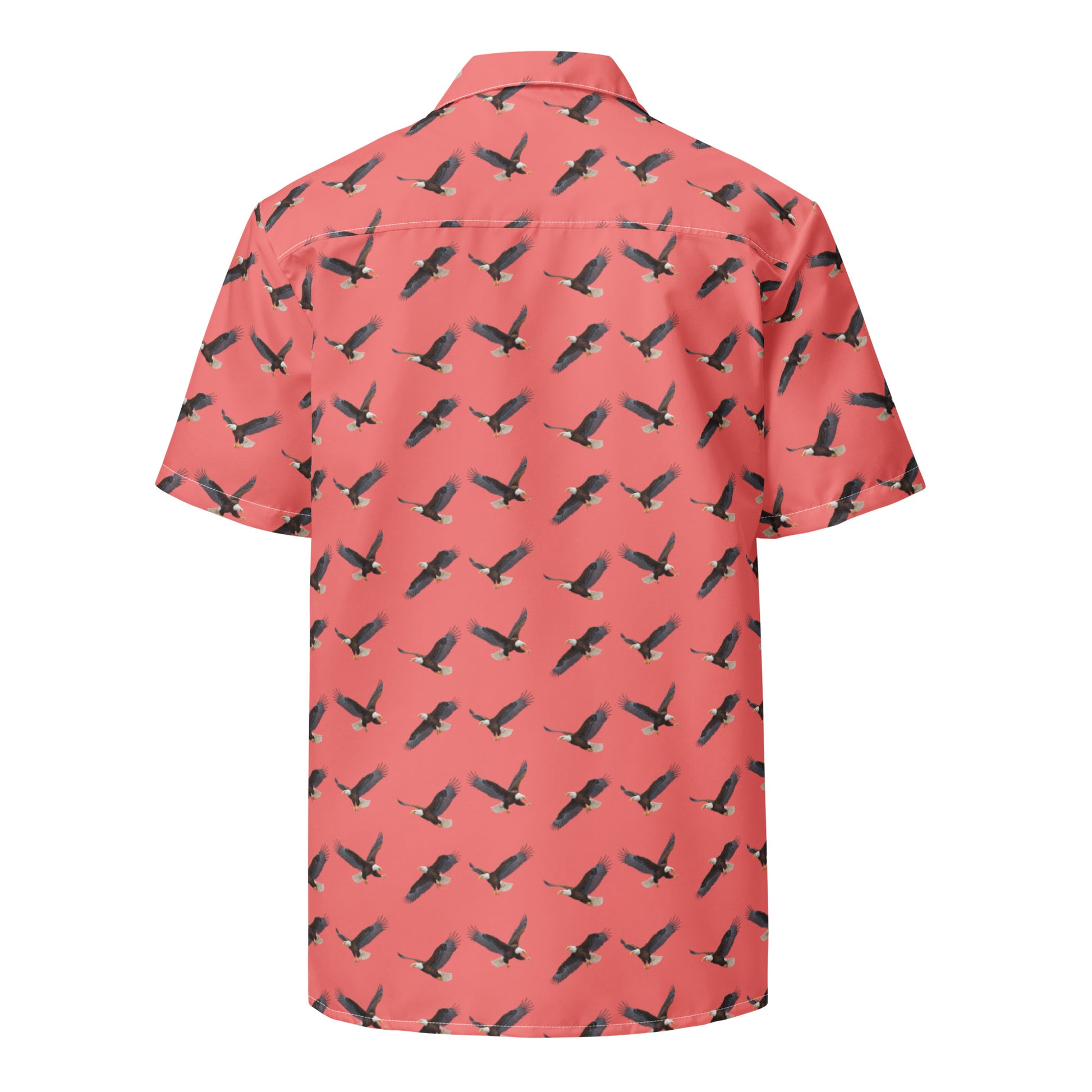 Red button-down shirt with pattern of bald eagles.