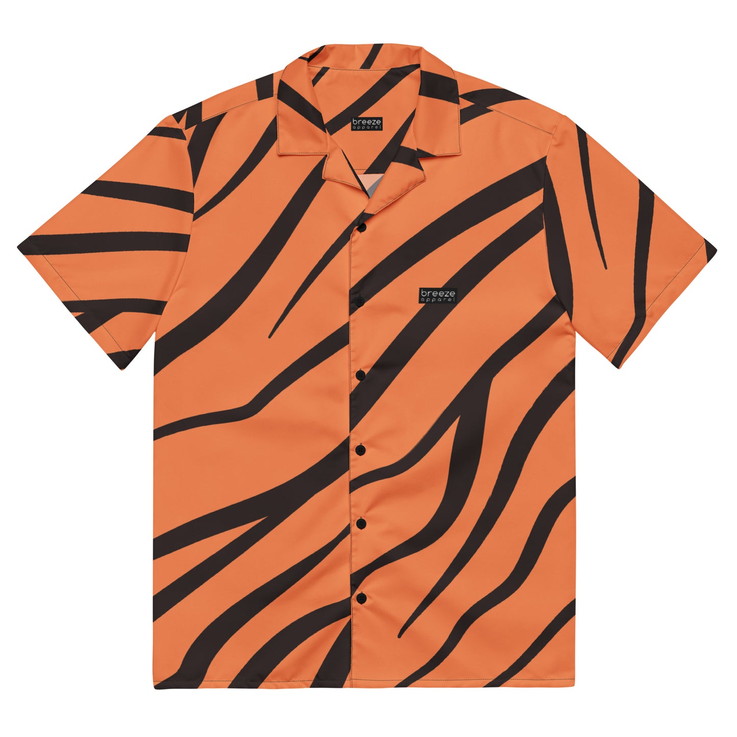 Button-down shirt with tigerskin pattern.