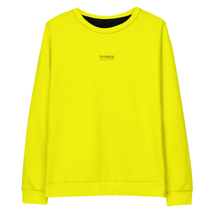 Yellow sweatshirt with 'breeze apparel' in small, black text on chest.