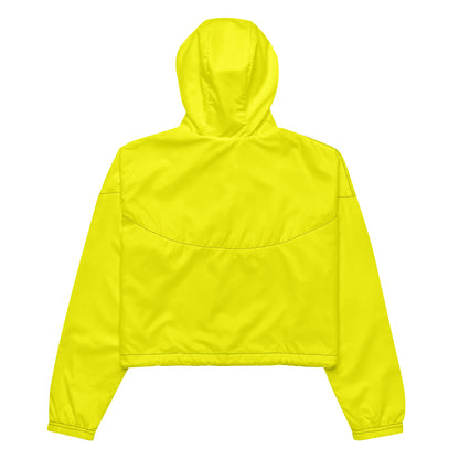 Back of yellow cropped jacket.