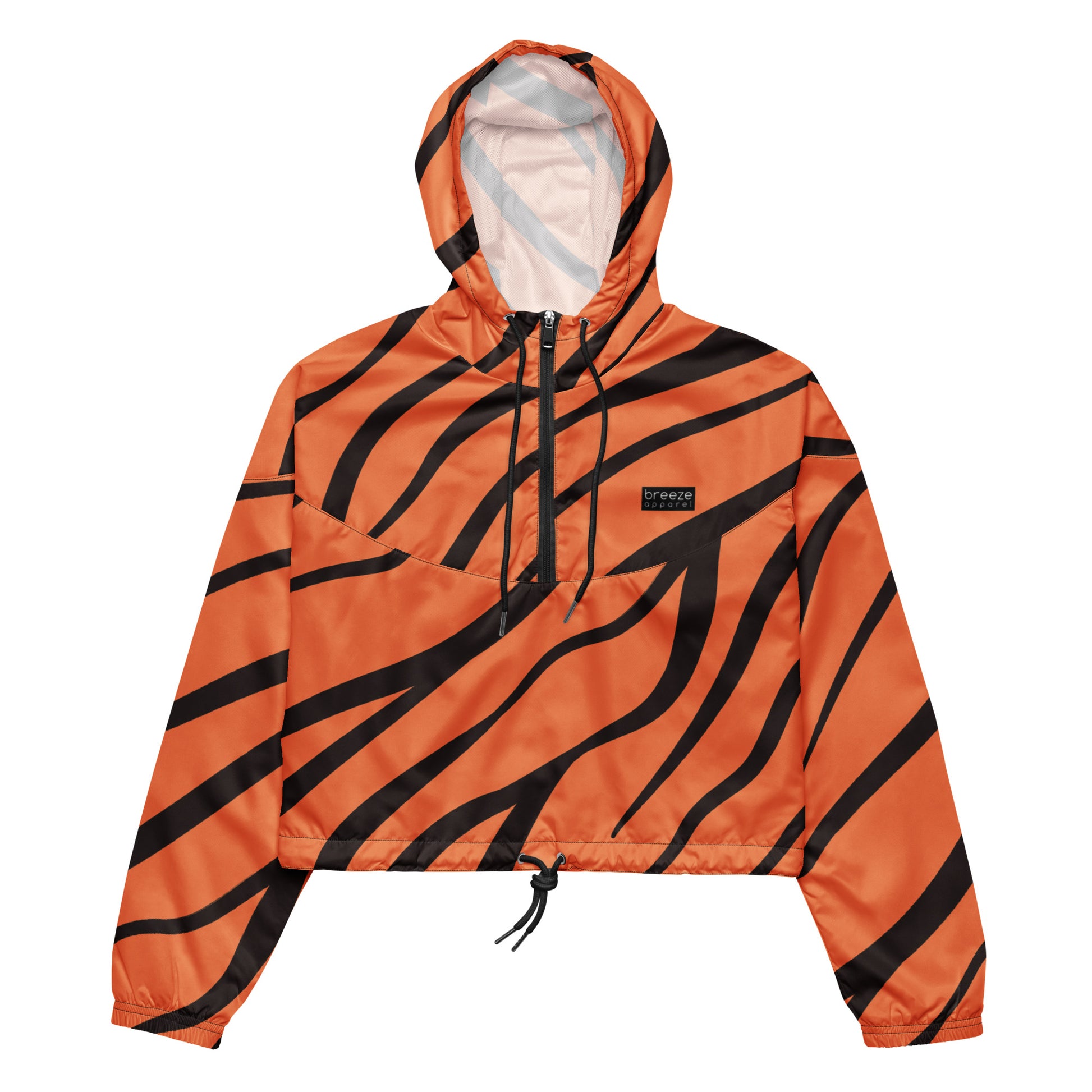 Cropped jacket with tigerskin pattern.