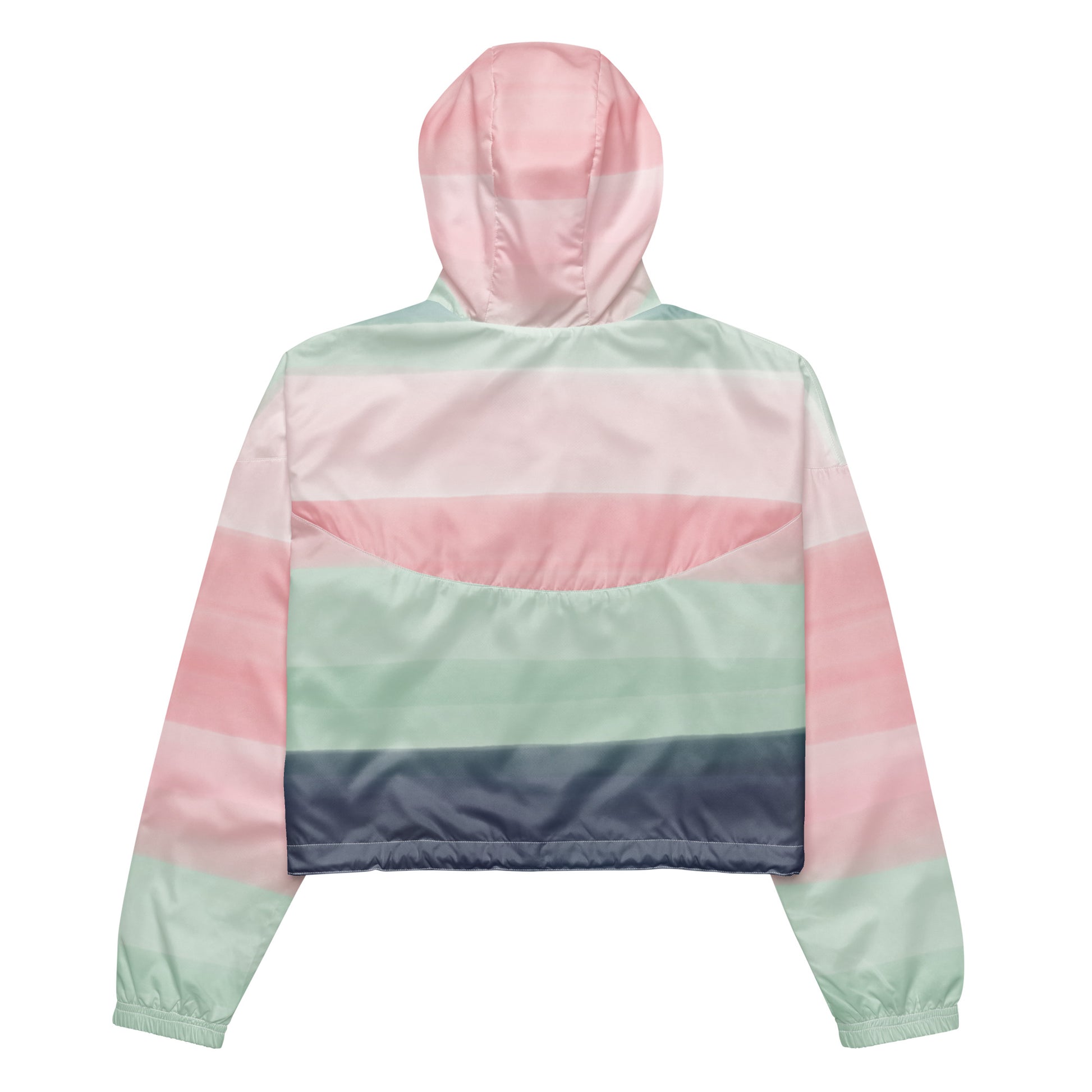 Cropped jacket with pattern resembling watercolor. Colors included are gray, light-green, and shades of pink.