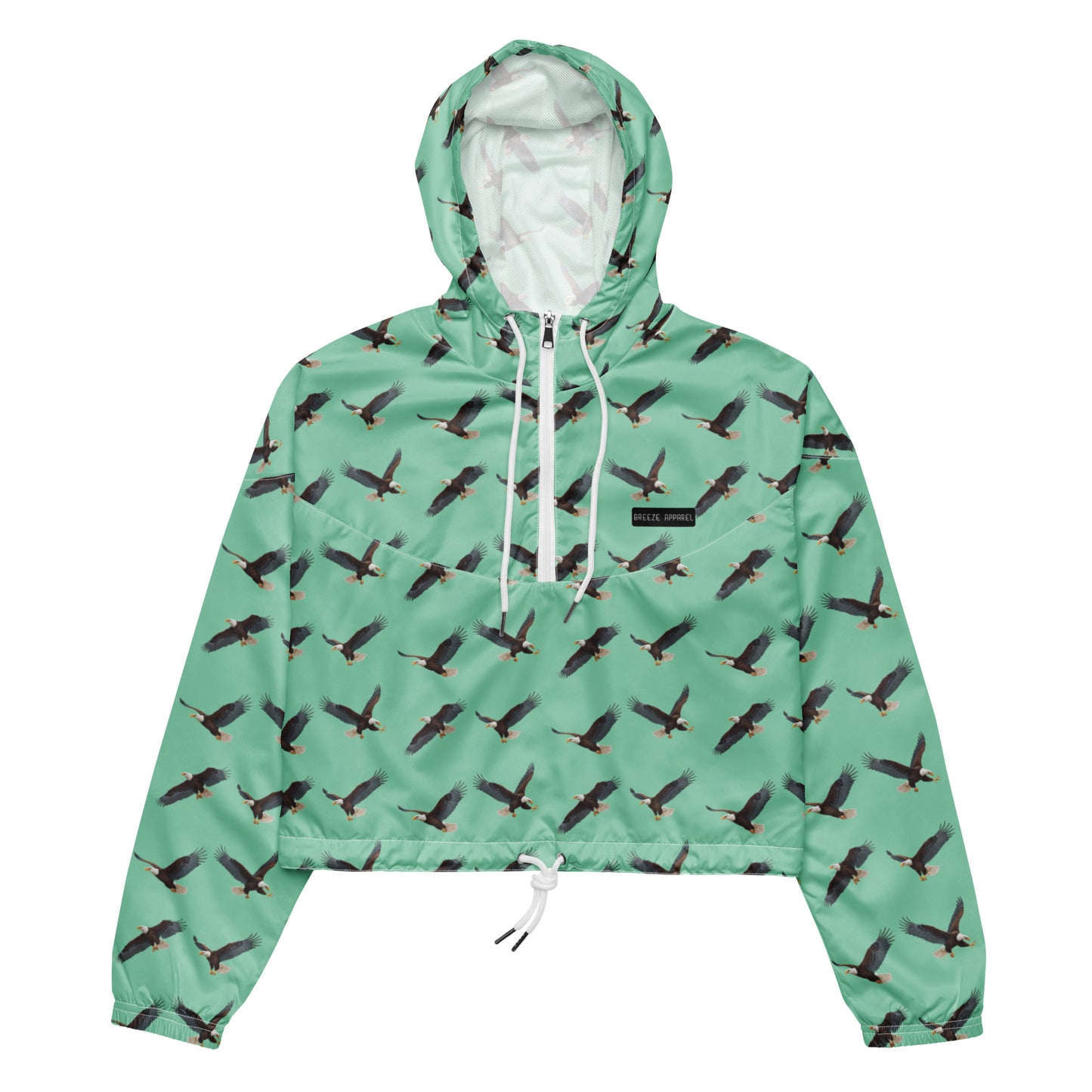 Cropped, green windbreaker with pattern of bald eagles.