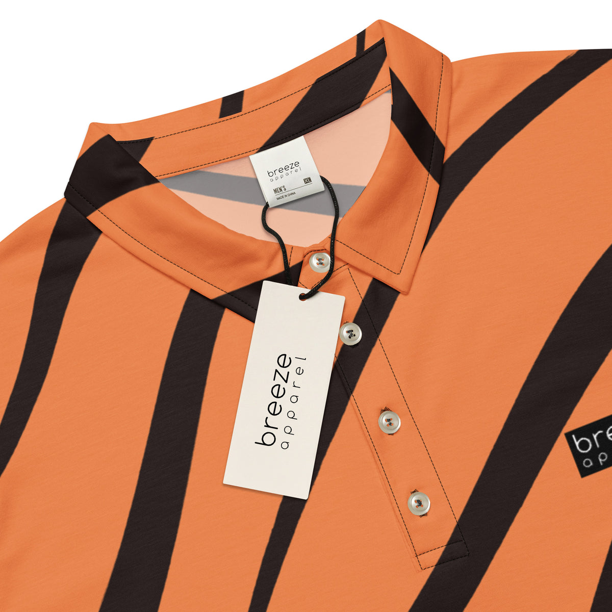 Polo shirt with tigerskin pattern.