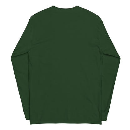 Plain back of forest-green long-sleeved shirt