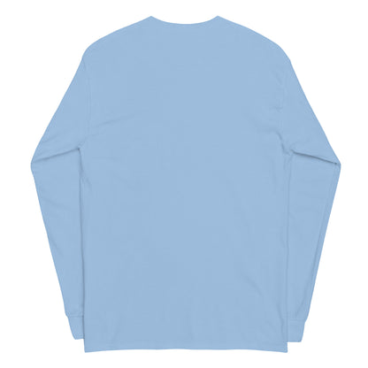 Plain back of light-blue long-sleeved shirt