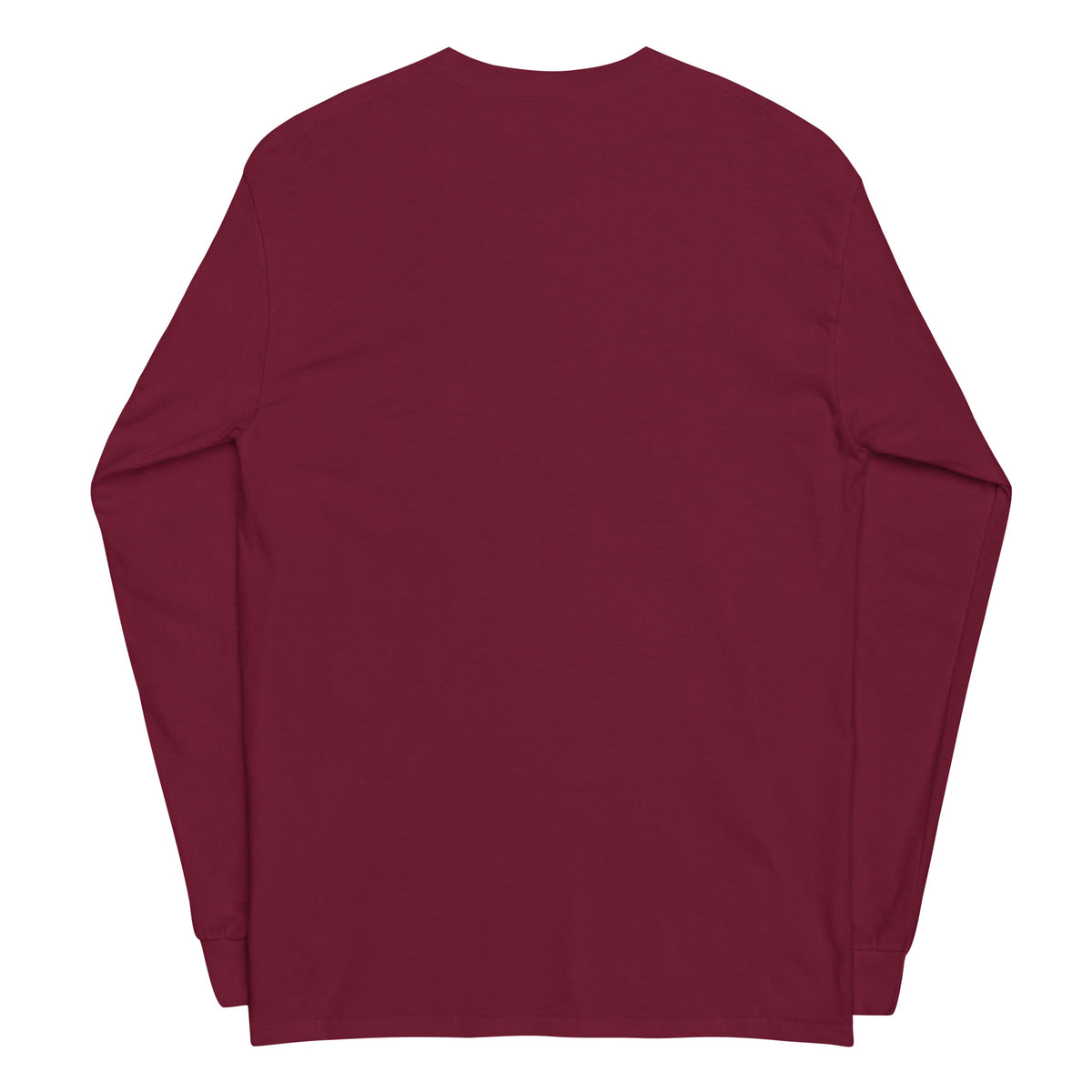 Plain back of maroon long-sleeved shirt
