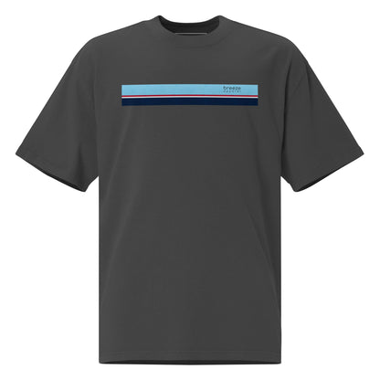 Gray t-shirt with stripe across chest.