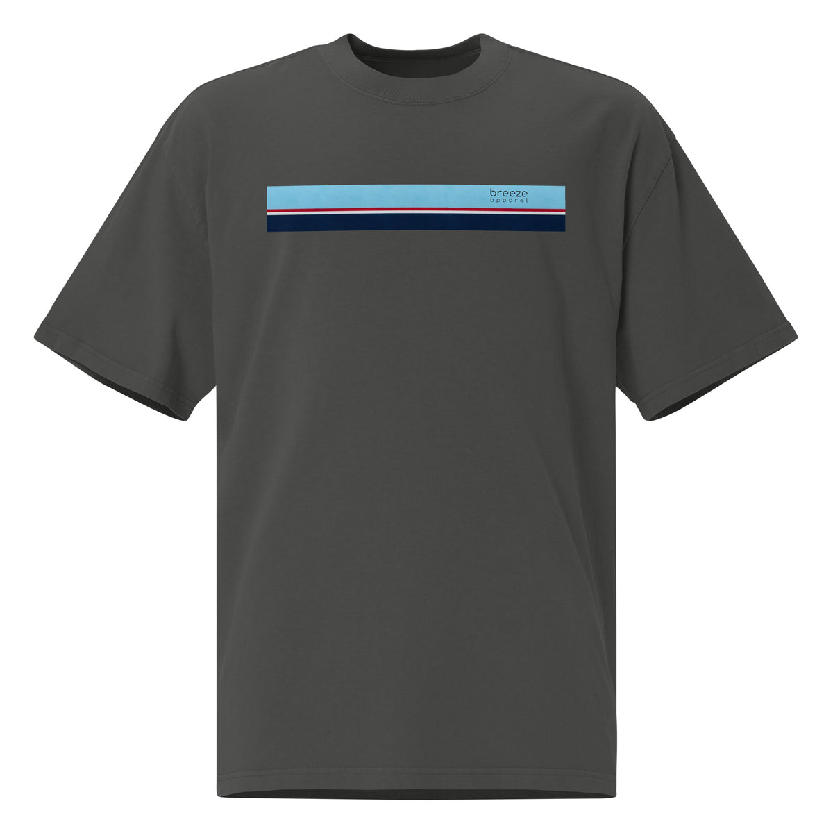 Gray t-shirt with stripe across chest.