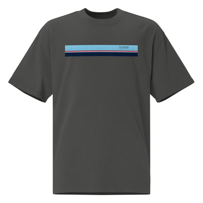 Gray t-shirt with stripe across chest.