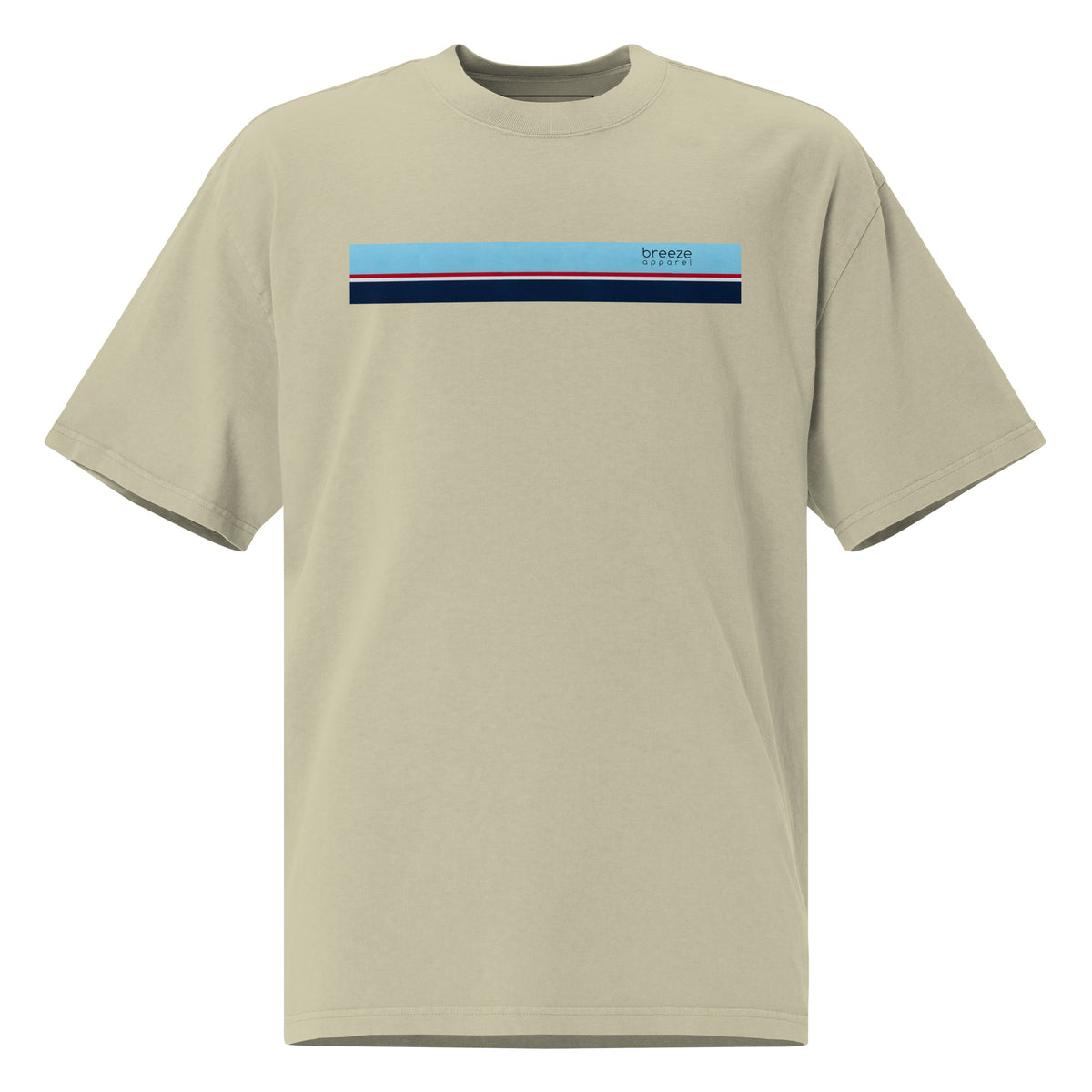 Green t-shirt with stripe across chest.