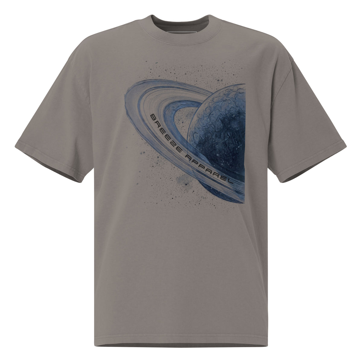 Gray t-shirt with graphic of blue planet.