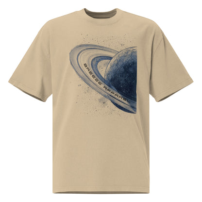 Brown t-shirt with graphic of blue planet.