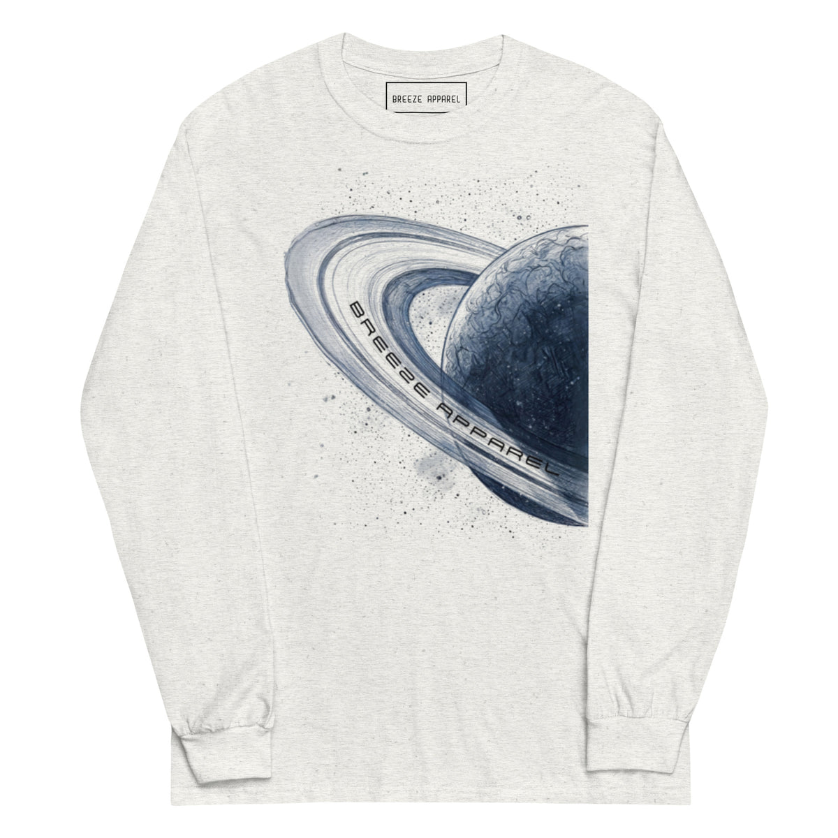 Light-gray, long-sleeved shirt with graphic of blue planet.