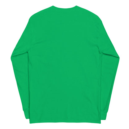 Plain back of green long-sleeved shirt.