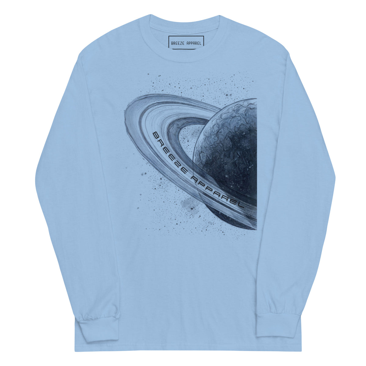 Blue, long-sleeved shirt with graphic of blue planet.