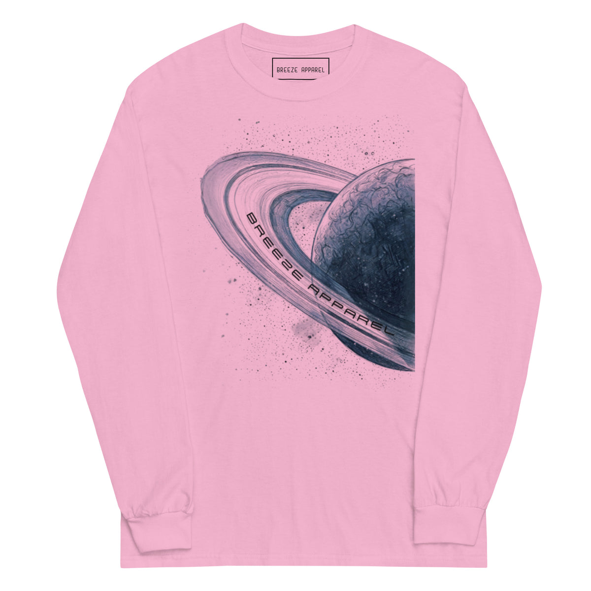 Pink, long-sleeved shirt with graphic of blue planet.
