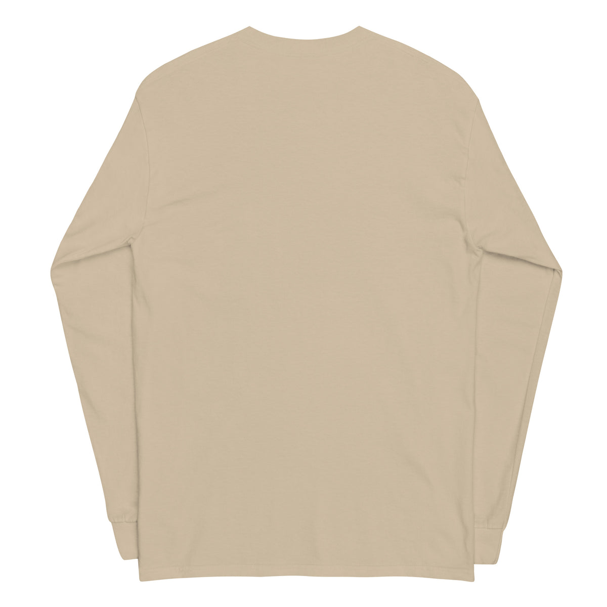 Plain back of beige long-sleeved shirt.