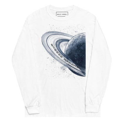 White, long-sleeved shirt with graphic of blue planet.