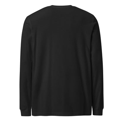 Plain back of black long-sleeved shirt.