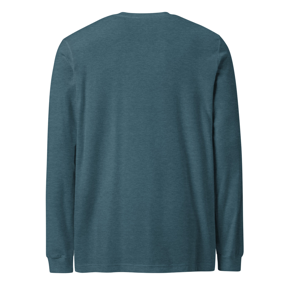Plain back of heather-deep-teal long-sleeved shirt