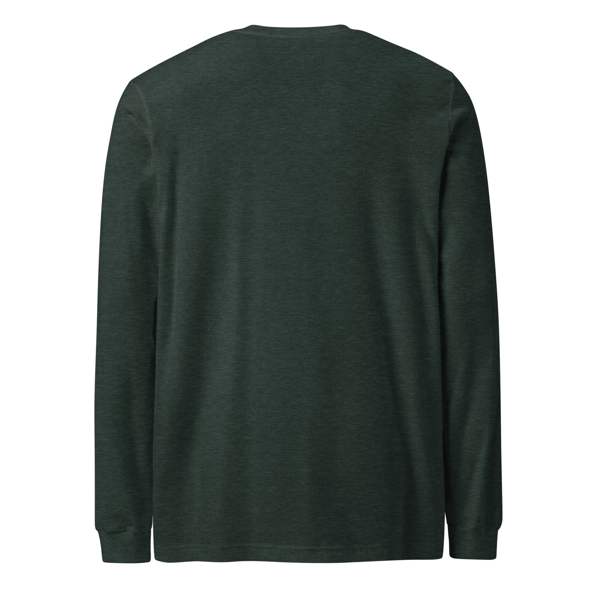 Plain back of green long-sleeved shirt.