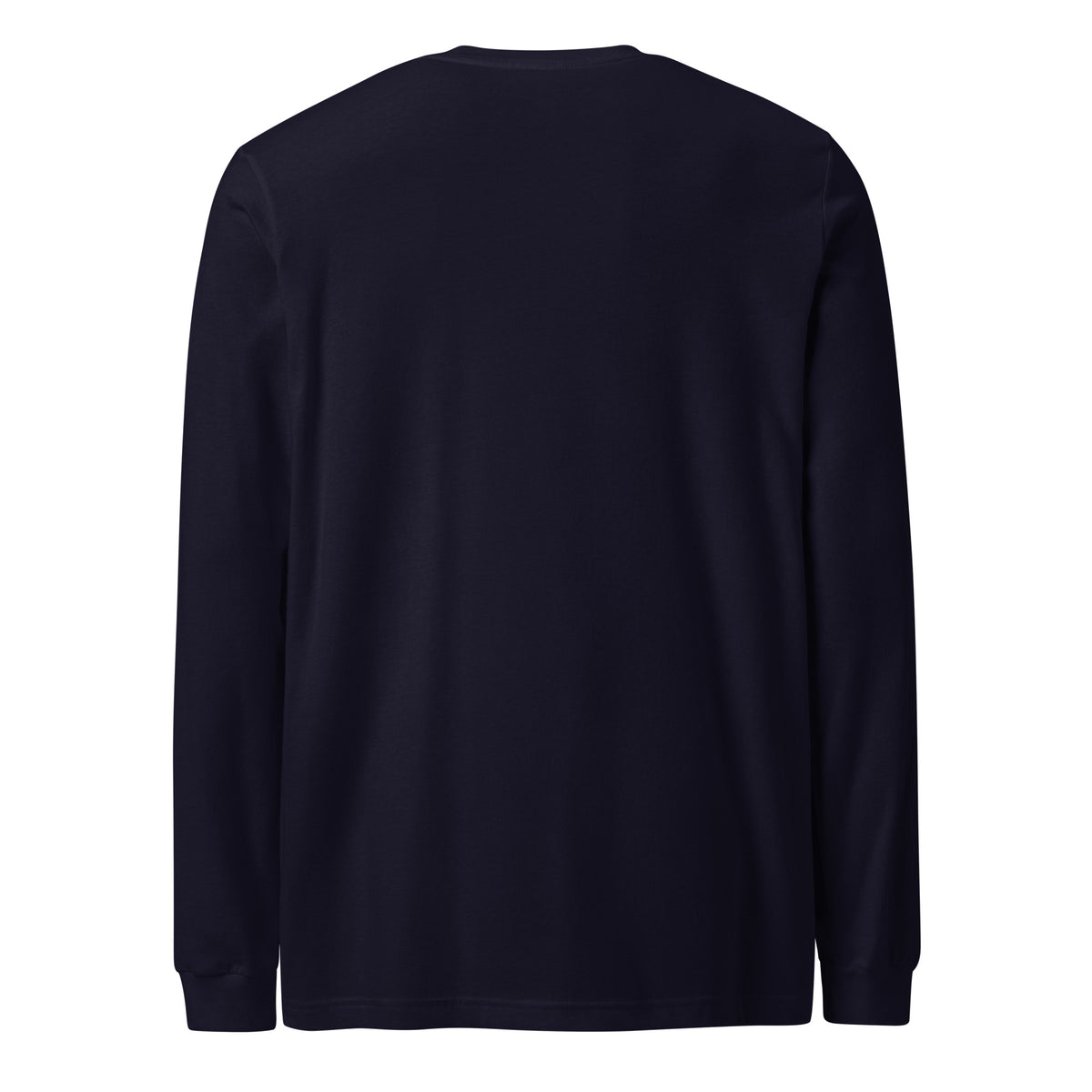 Plain back of navy-blue long-sleeved shirt