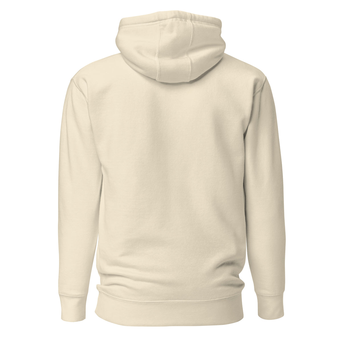 Plain back of beige hoodie.
