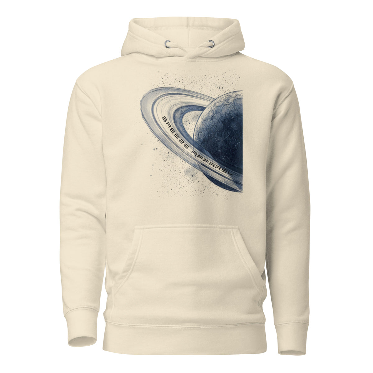 Beige hoodie with graphic of blue planet.
