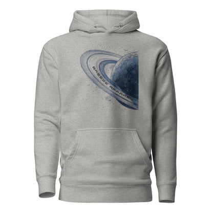 Gray hoodie with graphic of blue planet.
