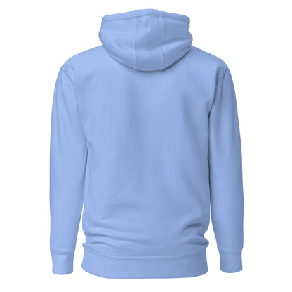 Plain back of blue hoodie.